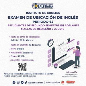 Afiche promocional del Examen de ubicación de inglés - sede Quito
